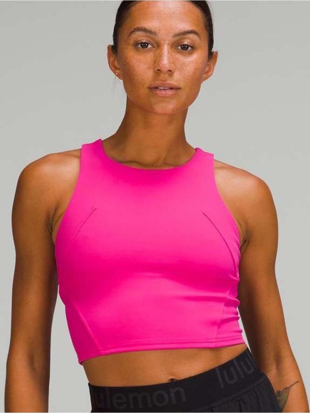 lululemon athletica Neon Pink High-Neck Cropped Sports Bra